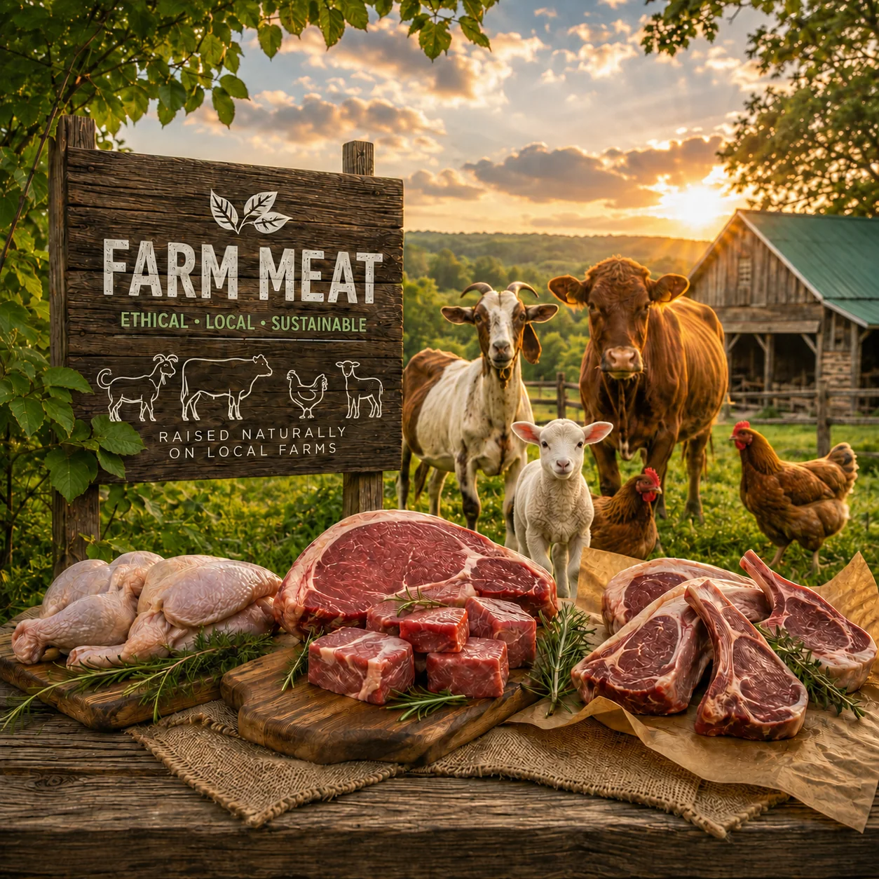Fresh farm-raised meat prepared for sharing between households